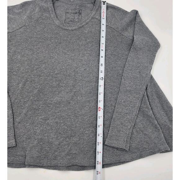 Free People We The Free Waffle Knit Thermal Top Grey Oversized Womens Small - Picture 5 of 8